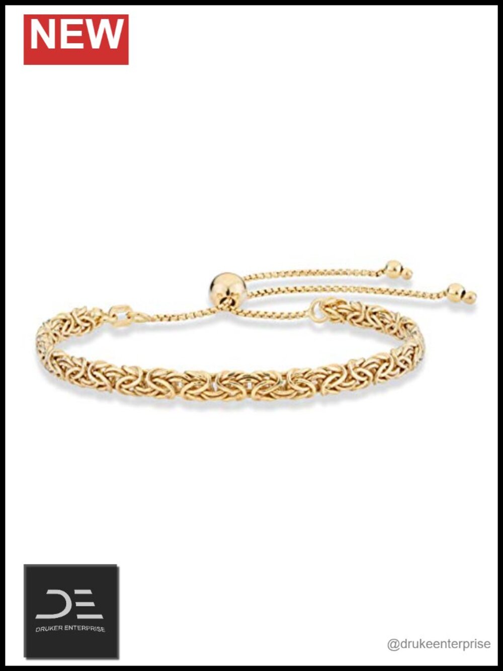 18k Gold Plated Sterling Silver Byzantine Adjustable Bolo Bracelet
